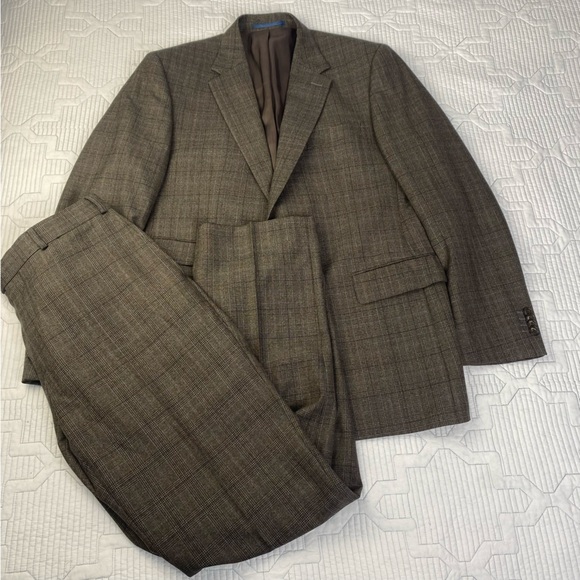 Rover & Lakes Wool Cashmere Suit Brown Plaid Jacket 46” Pants 34X32.5 AU Sz 52 - Picture 1 of 16